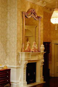 Georgian elegance with the yellow wallpaper enhances the PF9 and OM9 fireplace set set